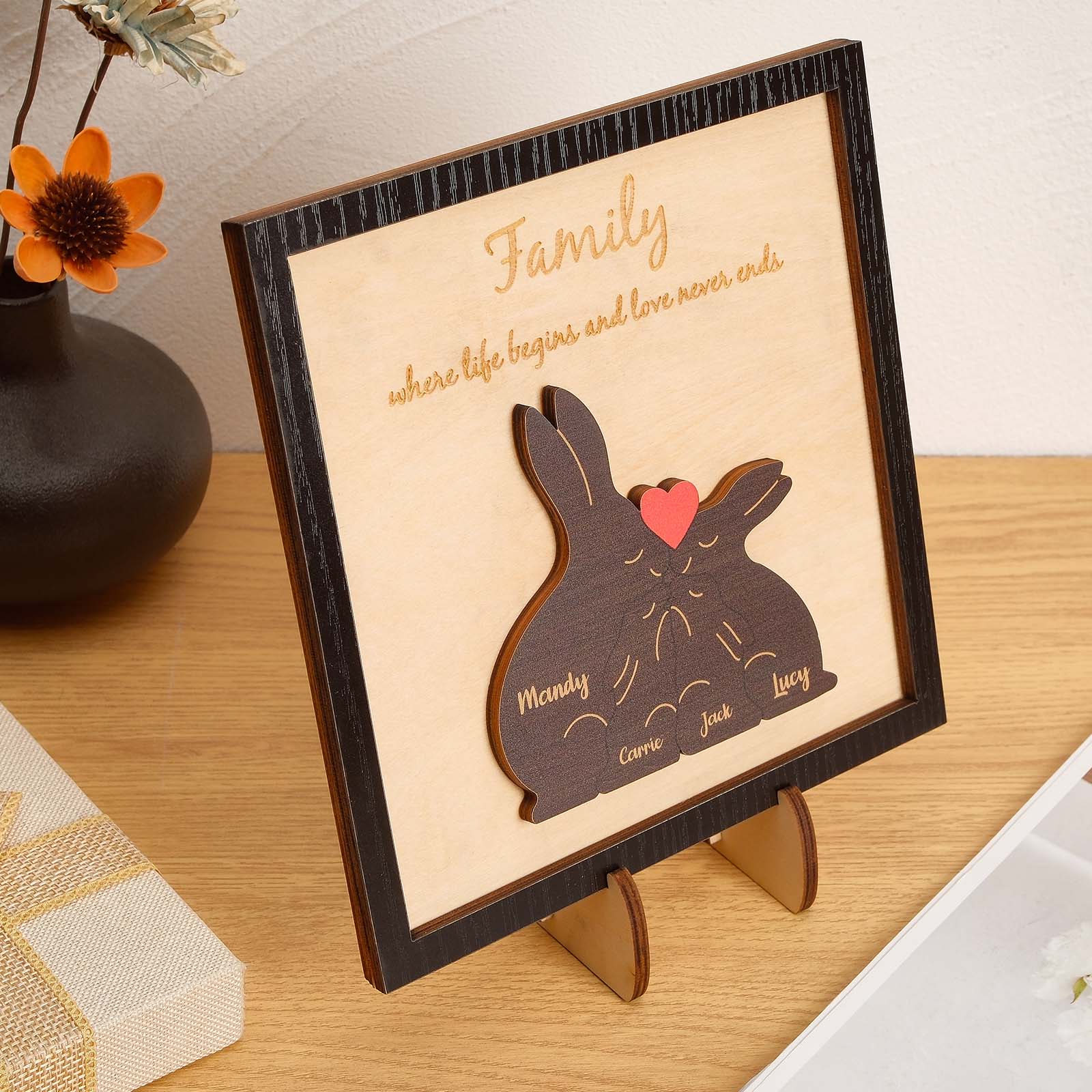 Custom Name Rabbit Family Puzzle Wooden Frame Personalized Wooden Home Decorations Mother's Day Gift - Image 2