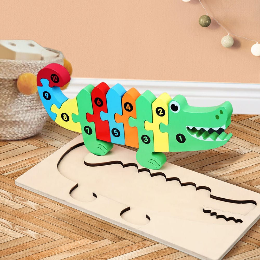 Wooden 3D Jigsaw Puzzle Crocodile Number Block Puzzles Educational Learning Montessori Toys for Toddlers - Image 2