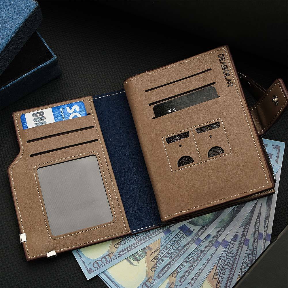 Personalized Photo Men's Foldable Leather Wallet with Text Father's Day Birthday Gift for Him - Image 2