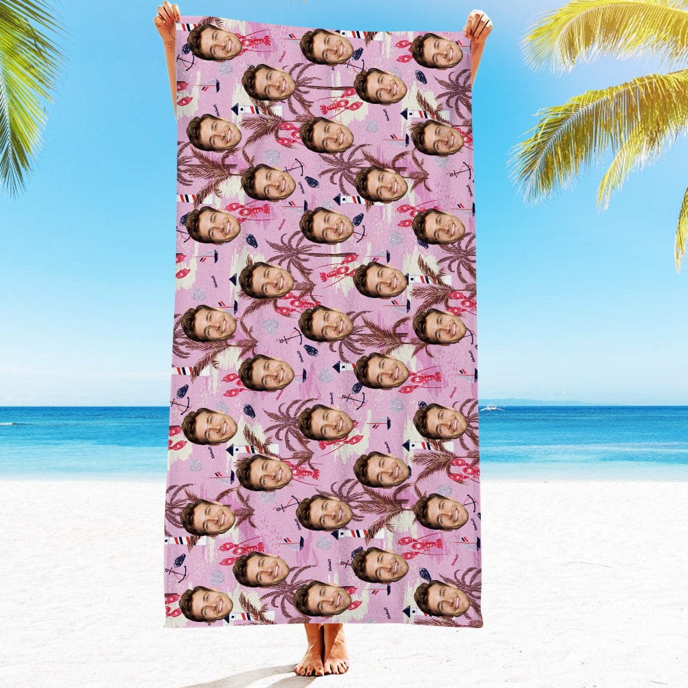 Personalized Beach Towels with Photo Custom Seafood and Trees Beach Towel - Image 2