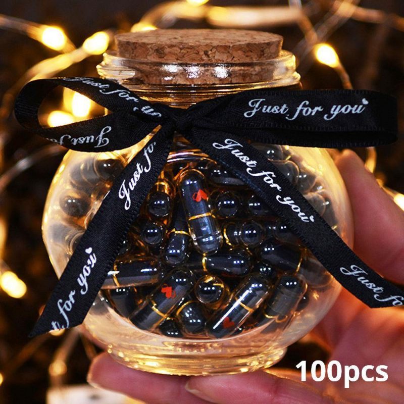 Long Distance Gifts DIY Message in a Bottle Capsule Letter Valentine’s Day Gifts – 100 Pcs Black