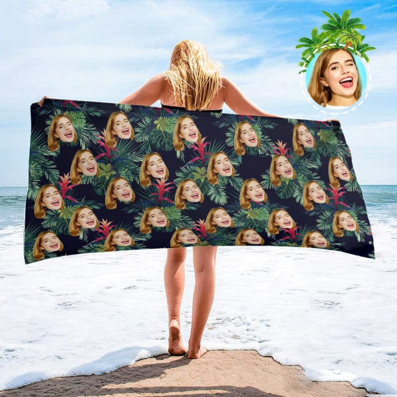 Personalized Beach Towels with Photo Custom Summer Colorful Leaves Beach Towel