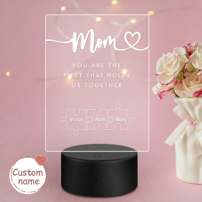 Personalized Mom You Are the Piece that Holds Us Together Acrylic Night Light for Mom Mother’s Day Frame