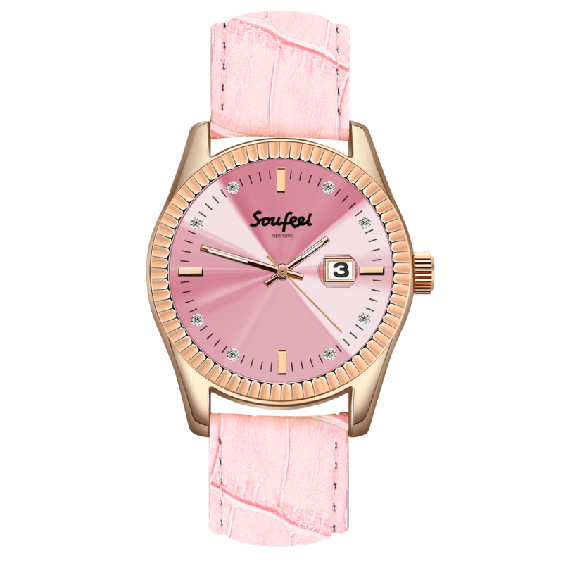 Women’s Swarovski Crystal Watch Pink Leather Strap 38.5mm