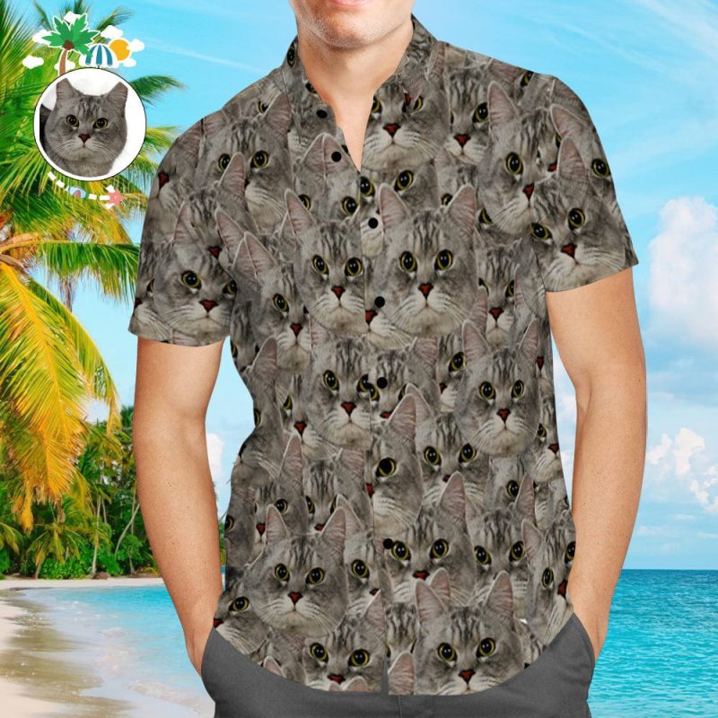 Custom Pet Face Hawaiian Shirt Men’s All Over Print Hawaiian Shirt Personalized Hawaiian Shirt