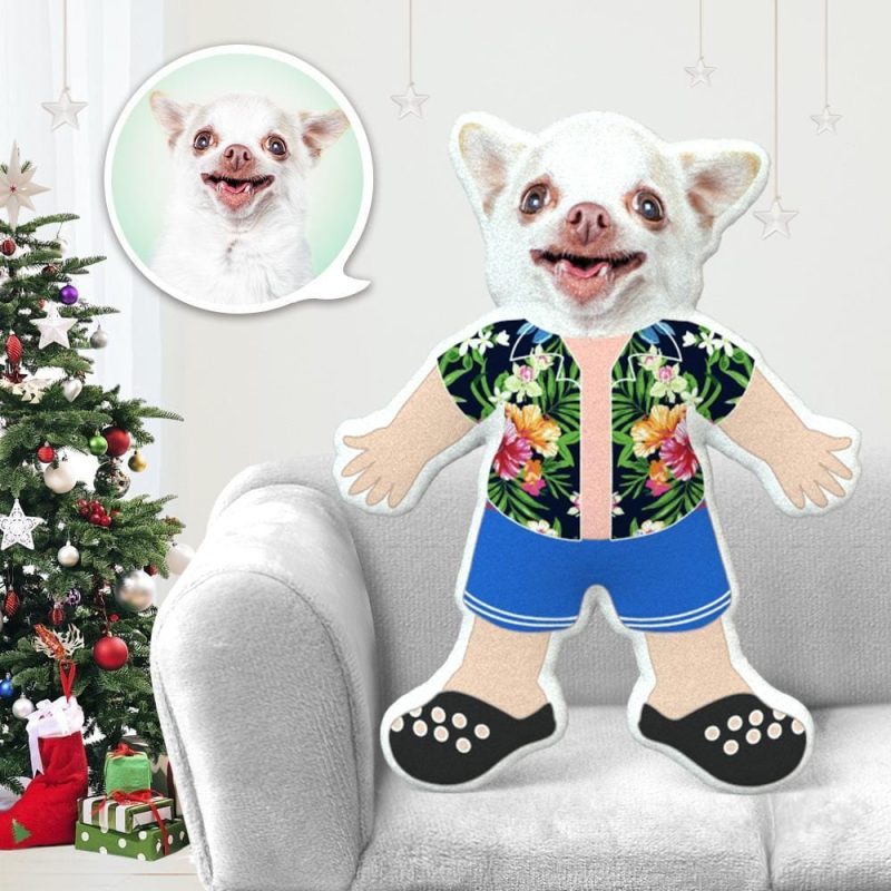Dog Face Pillow Pet Photo Pillow Gifts for Dog Lovers Hawaiian Costume