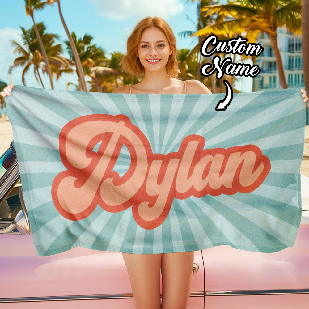 RETRO Style Personalized Beach Towel Personalized Name Bath Towel Custom Beach Towel With Name Outside Birthday Vacation Gift - GiftLab - Image 3