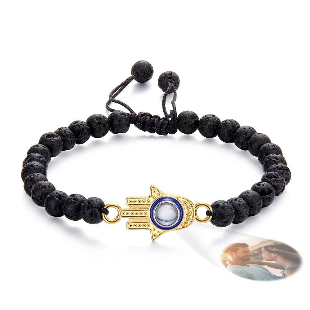 Custom Photo Projection Beaded Bracelet Hamsa Evil Eye Men's Amulet Bracelet for Him