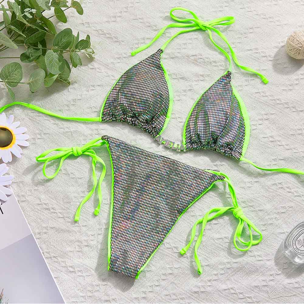 Custom Name Triangle Halter Bikini Sets Personalized Sexy DIY Crystal Letters Bling Bling Bikini - Image 2