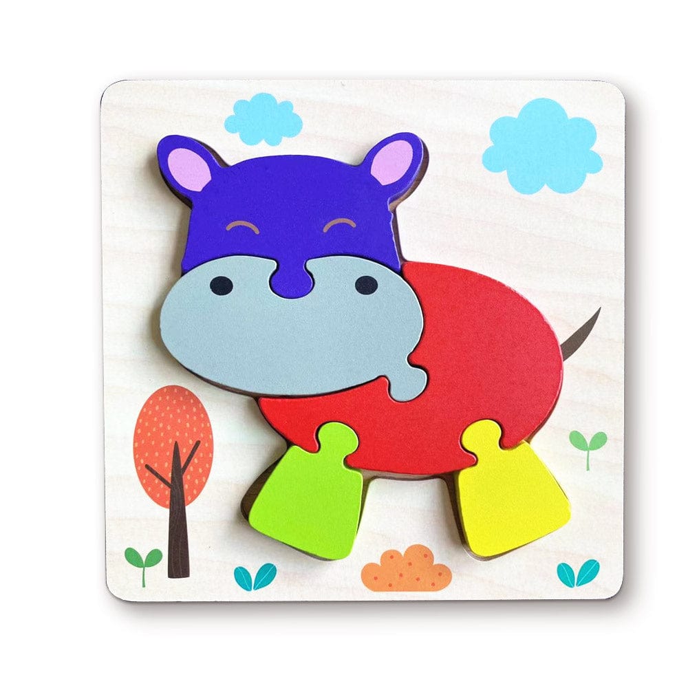 Wooden 3D Jigsaw Puzzle Hippo Shape Puzzles Educational Learning Montessori Toys for Toddlers - Image 2