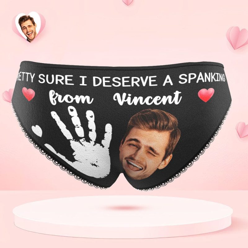 Custom Face Panties Personalized Photo Women’s Lace Panties Pretty Sure I Deserve A Spanking Valentine’s Day Gift