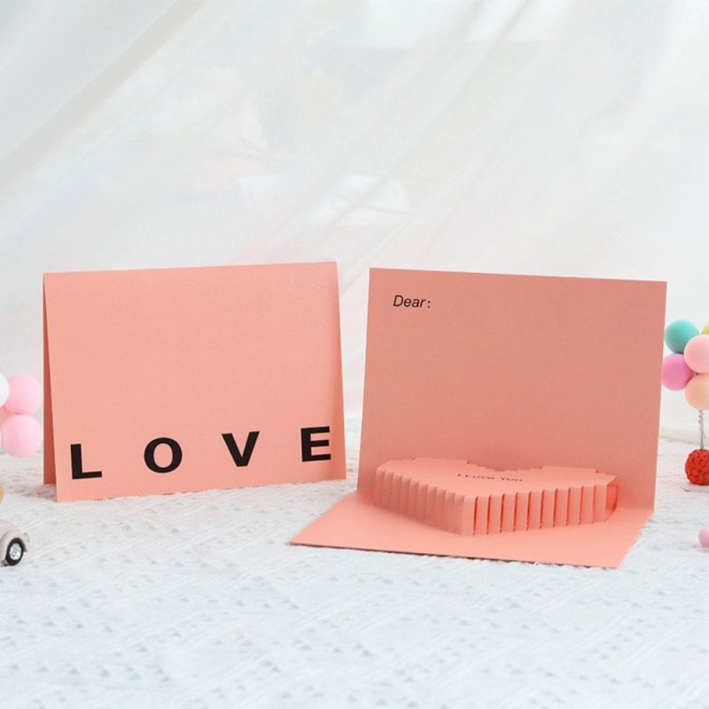 3D Creative Valentine’s Day Pop Up Card Romantic Pink Heart Pop Up Greeting Card