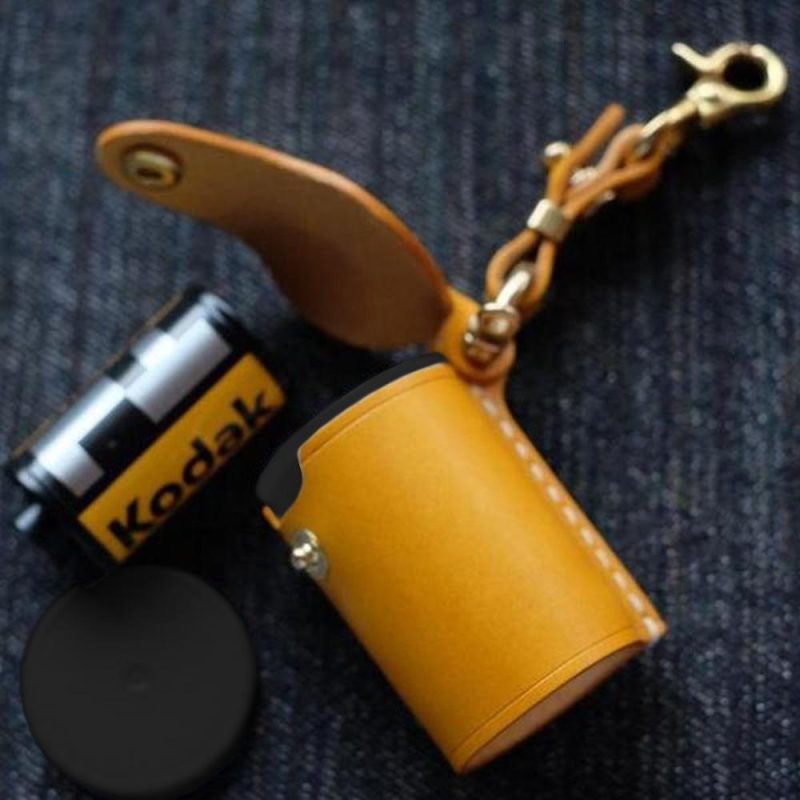 Yellow Leather Film Case for Film Roll Keychain