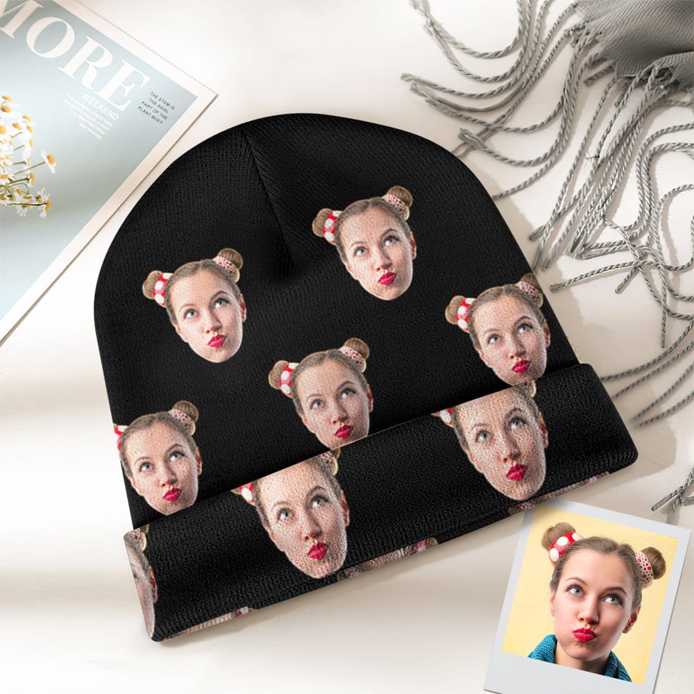 Custom Face Beanie Hat Warm Soft Knit Hat Winter Cap for Men Women - Image 2