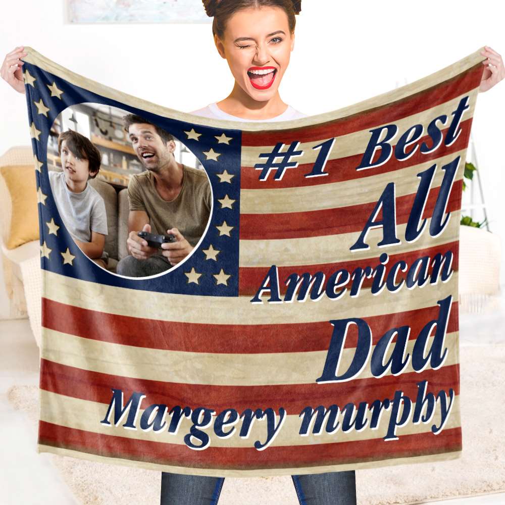 Father's Day Blankets Photo Blanket 4th Of July Gifts for Dad - Best American Dad - Image 2