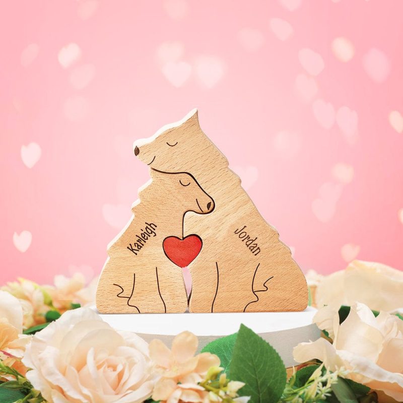 Valentine’s Day Gifts Custom Names Wooden Wolf Family Puzzle Home Decor