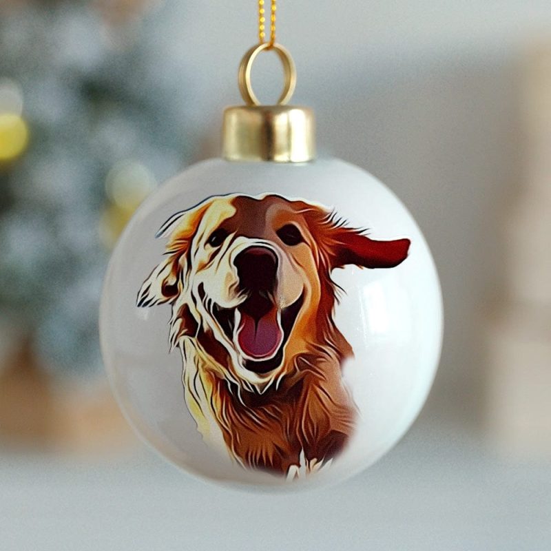Personalized Pet Face Portrait Ornaments in Artfully Printed Hand-Painted Watercolor Style Christmas Tree Ornaments