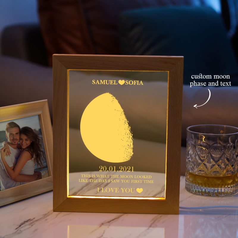 Custom Moon Phase and Names Frame Lamp with Personalised Text
