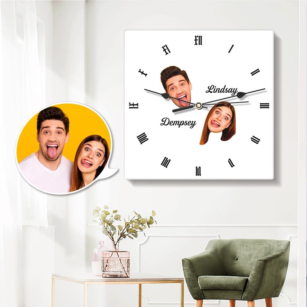 Engraved Wall Clock Custom Photo Clock Square Funny Face Couple 7.87*7.87in