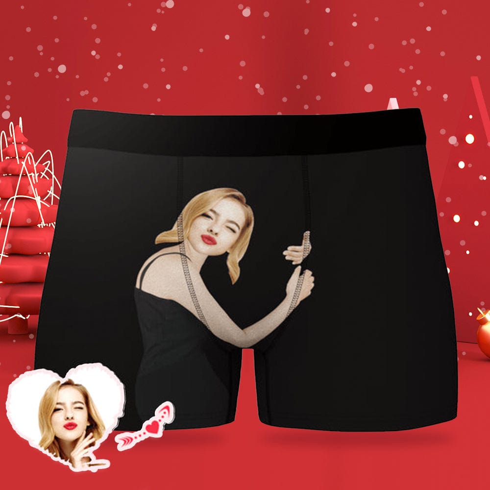 Custom Girlfriend Hugs Boxer Shorts Christmas Gift For Him