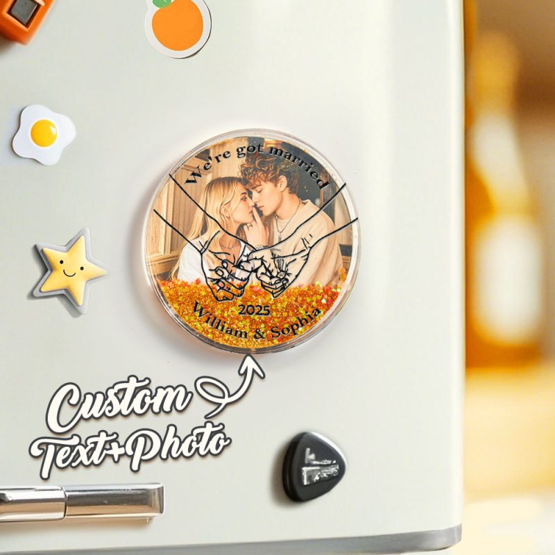 Custom Photo Round Quicksand Fridge Magnet Personalized Refrigerator Magnet Wedding Gifts