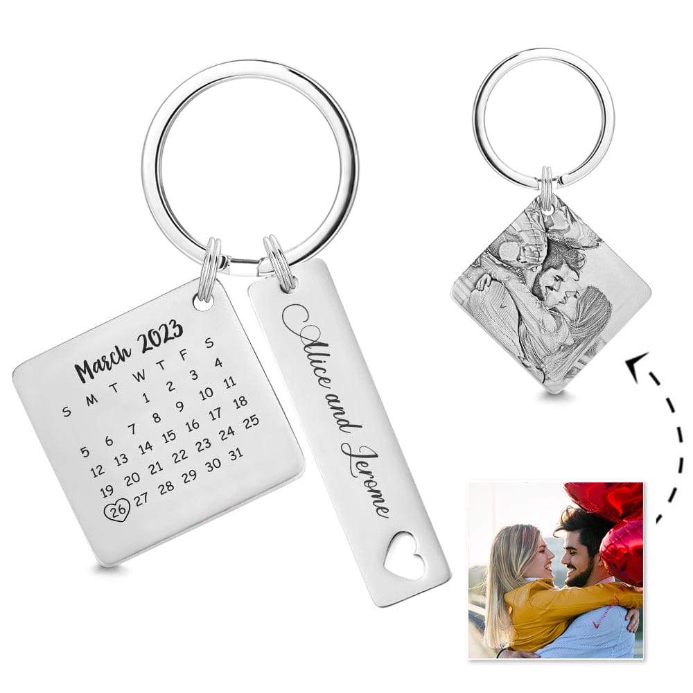 Custom Photo Calendar Keychain Personalized Save The Date Keychain Gift for Lover - Image 2