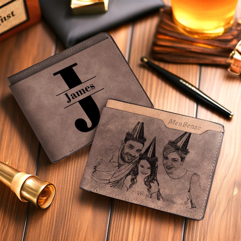 Men’s Wallet Custom Photo Wallet Personalized Wallets for Men Initial Engraved Wallet Name Wallet for Men,Husband BF Dad Son Uncle Friend Groomsmen Gifts