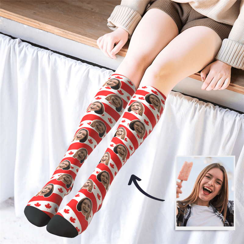 Canada Gift For Girls Custom Knee High Socks with Canada Flag Christmas Gift