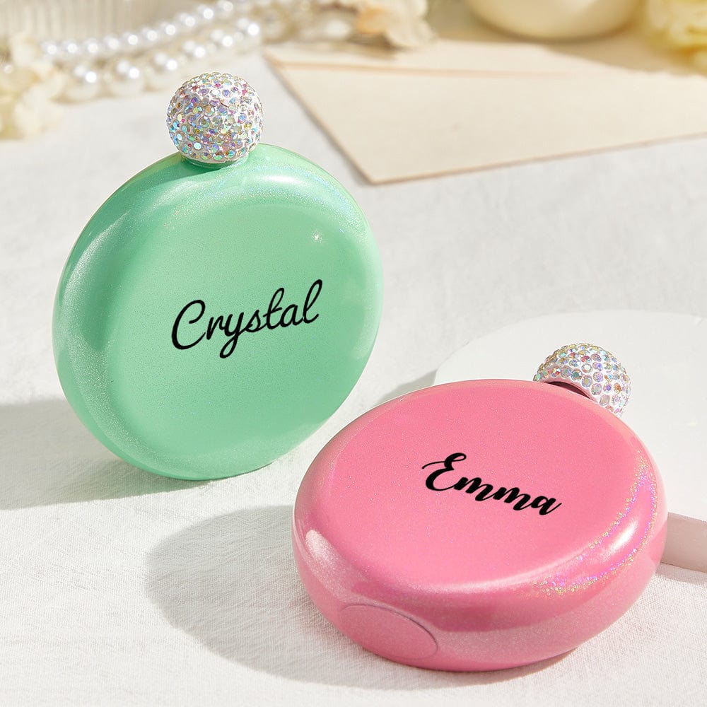 Personalized Round Flasks with Name 5oz Glitter Flask Birthday Gift for Her - Image 2
