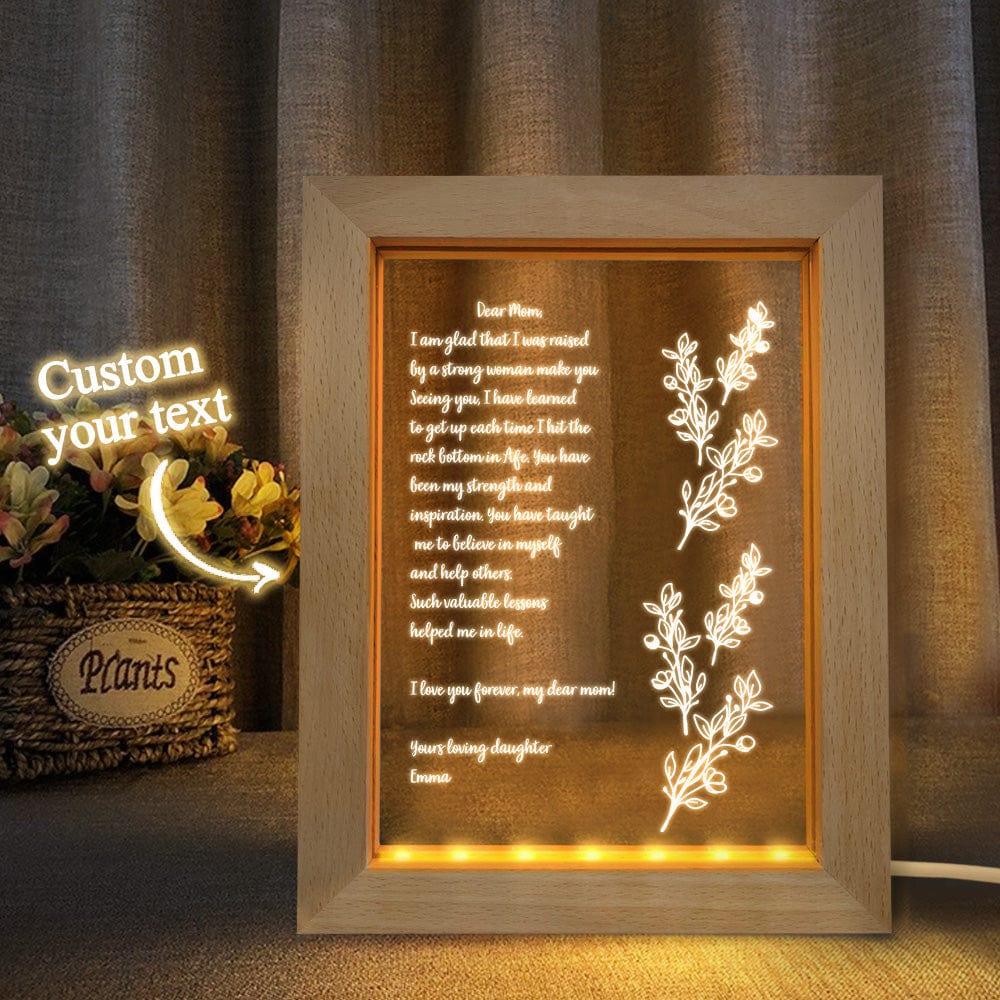 Mother's Day Gift Custom Night Light Personalized Hand-Written Letter Wooden Frame Lamp - Image 2