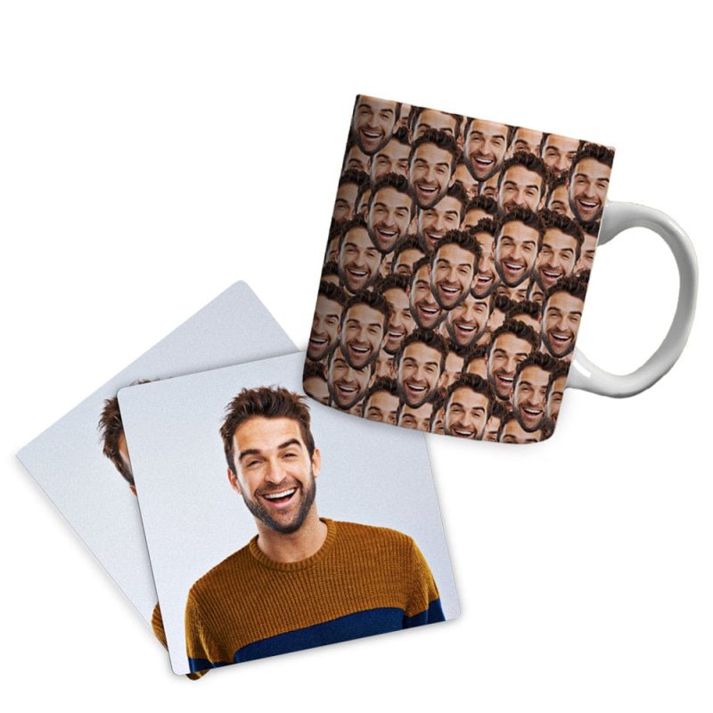 Face Mash Mug Funny Photo Mug With Face Coaster Gift Set
