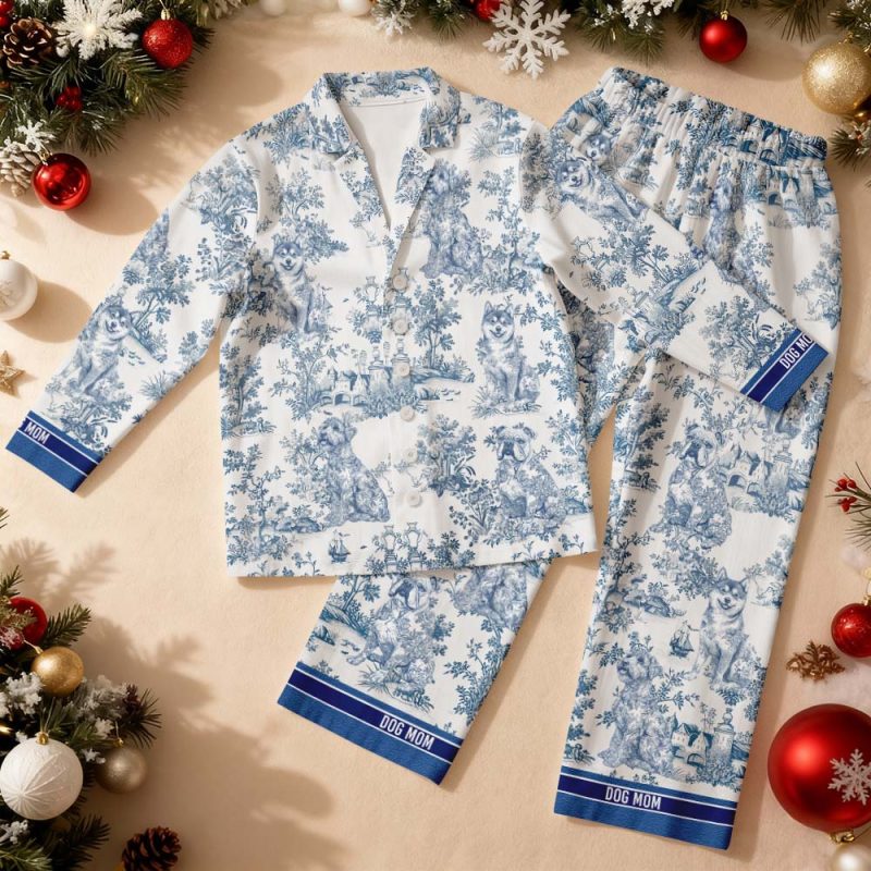This Is My Pawjama Dog Mom Toile De Jouy – Personalized Satin Pajama Set