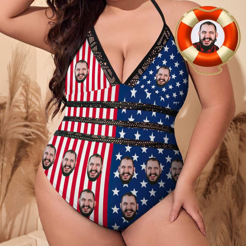 Custom Bathing Suits With Face Plus Size Gifts for Women American Flag