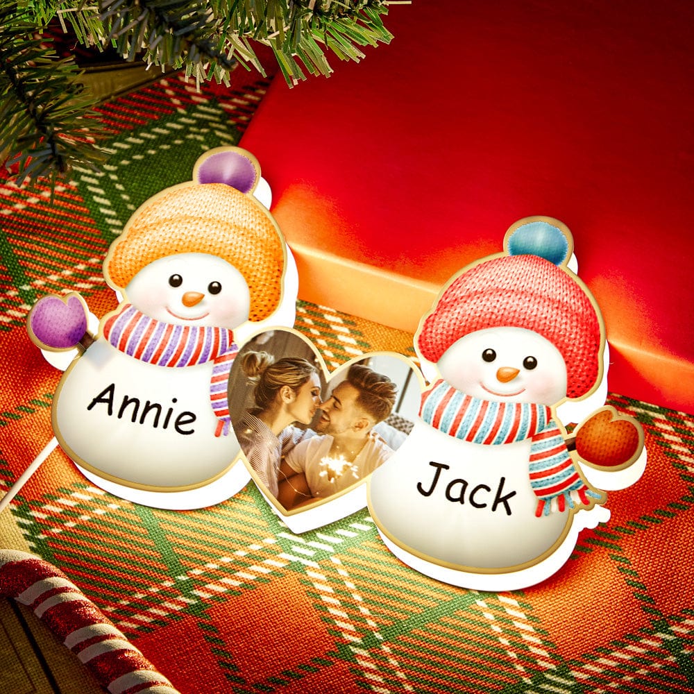 Personalized Photo Engraving Your Name Christmas Snowman Night Lights - Image 2