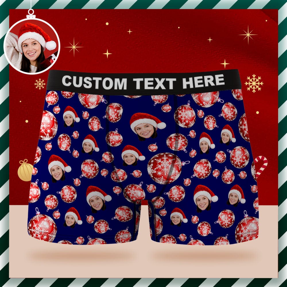 Custom Face Boxer Briefs Personalized Blue Underwear Christmas Balls Merry Christmas Gifts for Him - Image 2