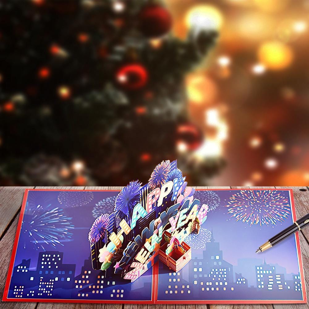 Color Fireworks 3D Pop Up Greeting Card-Happy New Year - Image 2