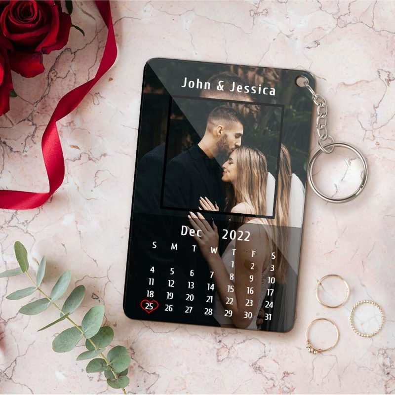 Custom Calendar Keychain with Photo&Text Gifts for Her/Him