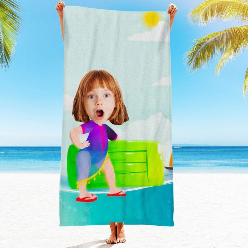 Custom Face Beach Towel Personalized Inflatable Cushion Girl Beach Towel Funny Gift for Summer