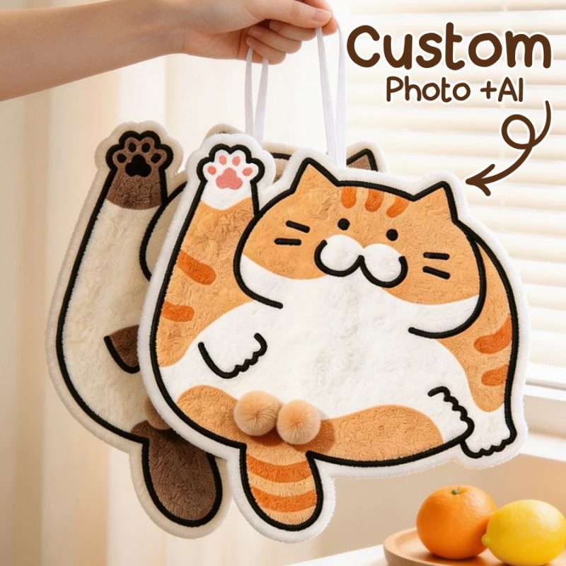 Custom Pet Photo Shaped Hand Towel Absorbent Soft Coral Fleece Hanging Hand Towel Fun Cat Lover Home Gift 2