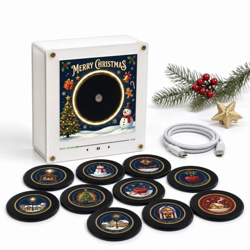 Custom NFC Christmas Vinyl Record Music Player, 9 Discs Magnetic Disc Music Player USB Charge