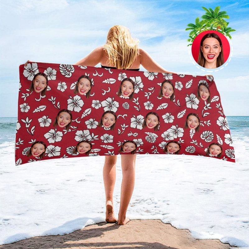 Personalized Beach Towels with Photo Custom White Flowers Beach Towel