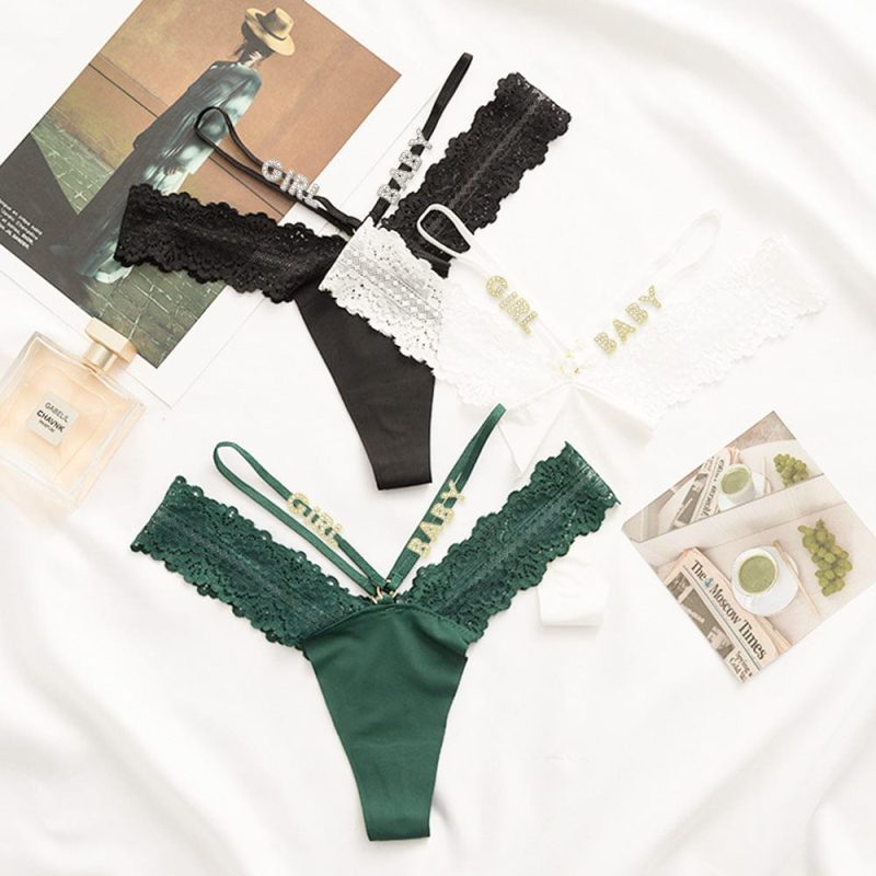 Custom Name Sexy Women’s Panties Crystal Letter Lingerie Low Waist Underwear