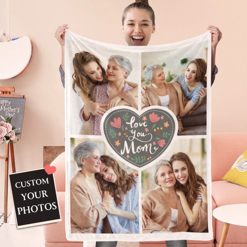 Mother’s Day Blanket Personalized Photo Blanket for Mother -Love You Mom