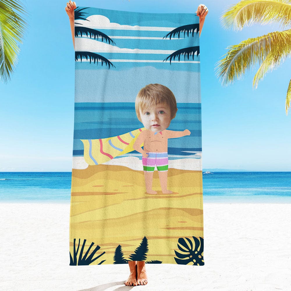 Custom Face Beach Towel Personalized Summer Surf Boy Beach Towel Funny Gift for Summer - Image 4
