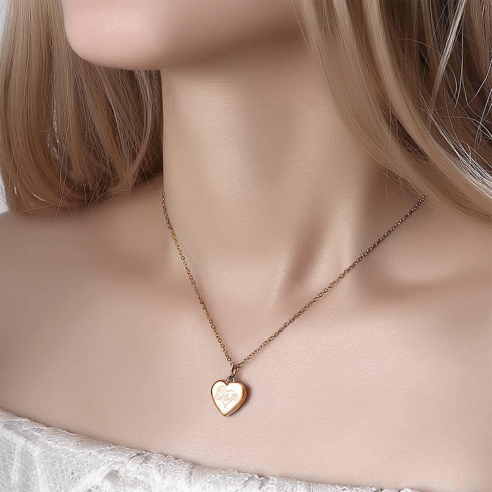 Heart Engraved Photo Locket Necklace Christmas Gifts Rose Gold Plated - Image 2