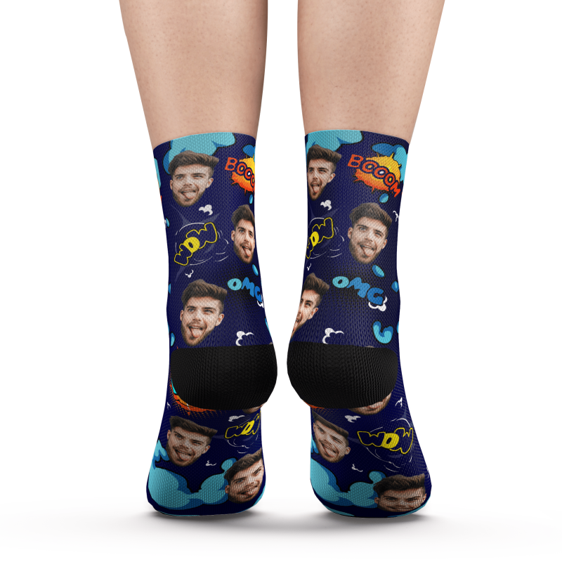 Custom Photo Socks Comic Bang Face Mash With Text Socks