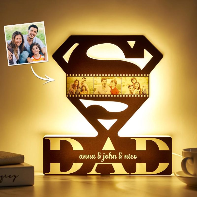 Personalized Names Father’s Day Super Dad  Photo Acrylic Lamp