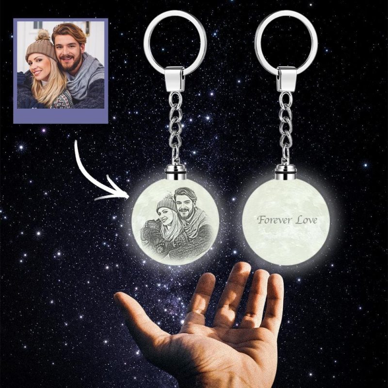 Custom Photo Moon Lamp Keychain 3D Printed Gifts for Her