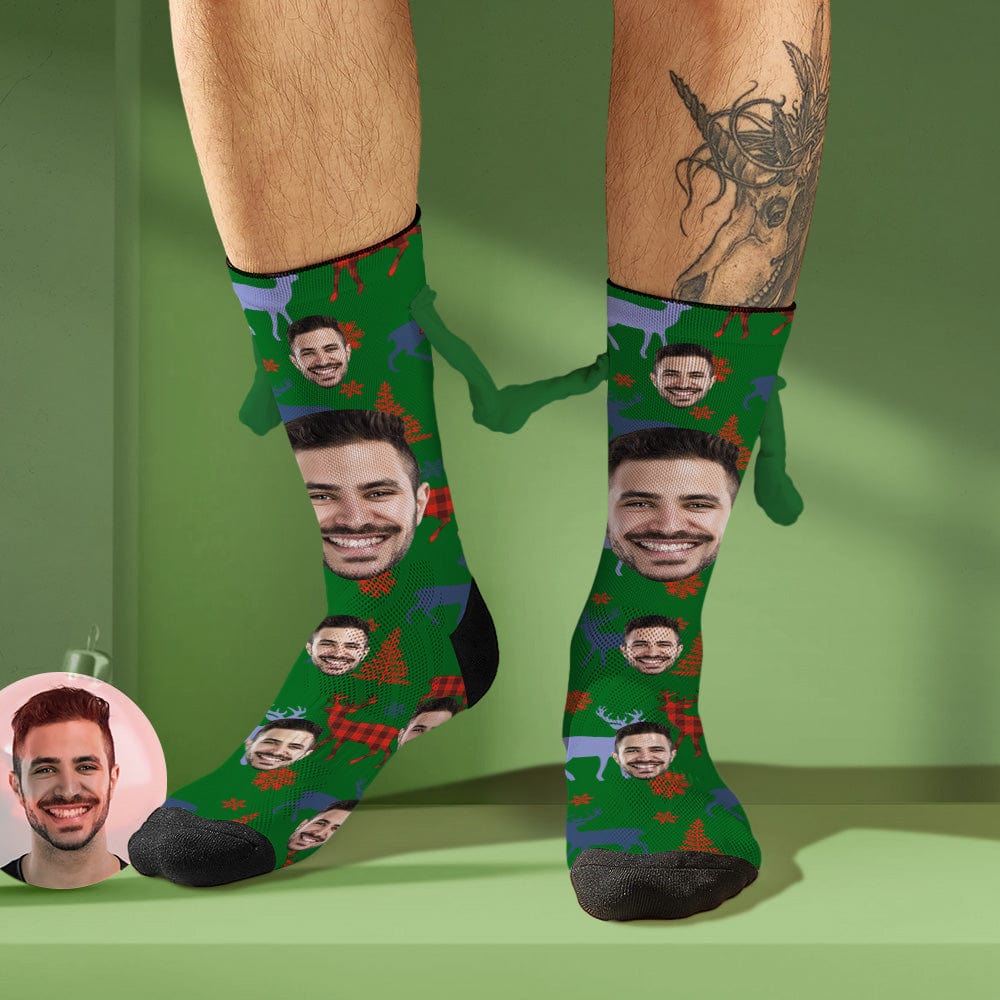 Custom Face Socks Funny Doll Mid Tube Socks Magnetic Holding Hands Socks Merry Christmas - Image 2