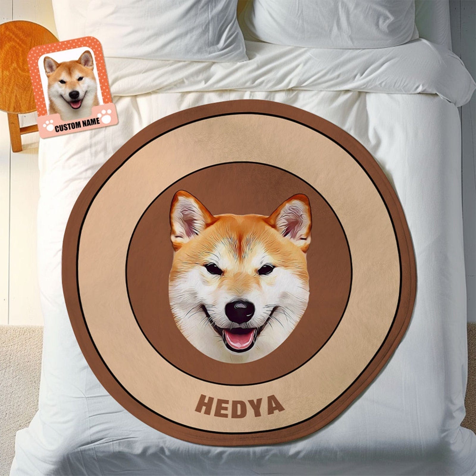 Custom Pet Face Blanket Personalized Round Blanket Gift for Pet Lover - Brown - Image 4